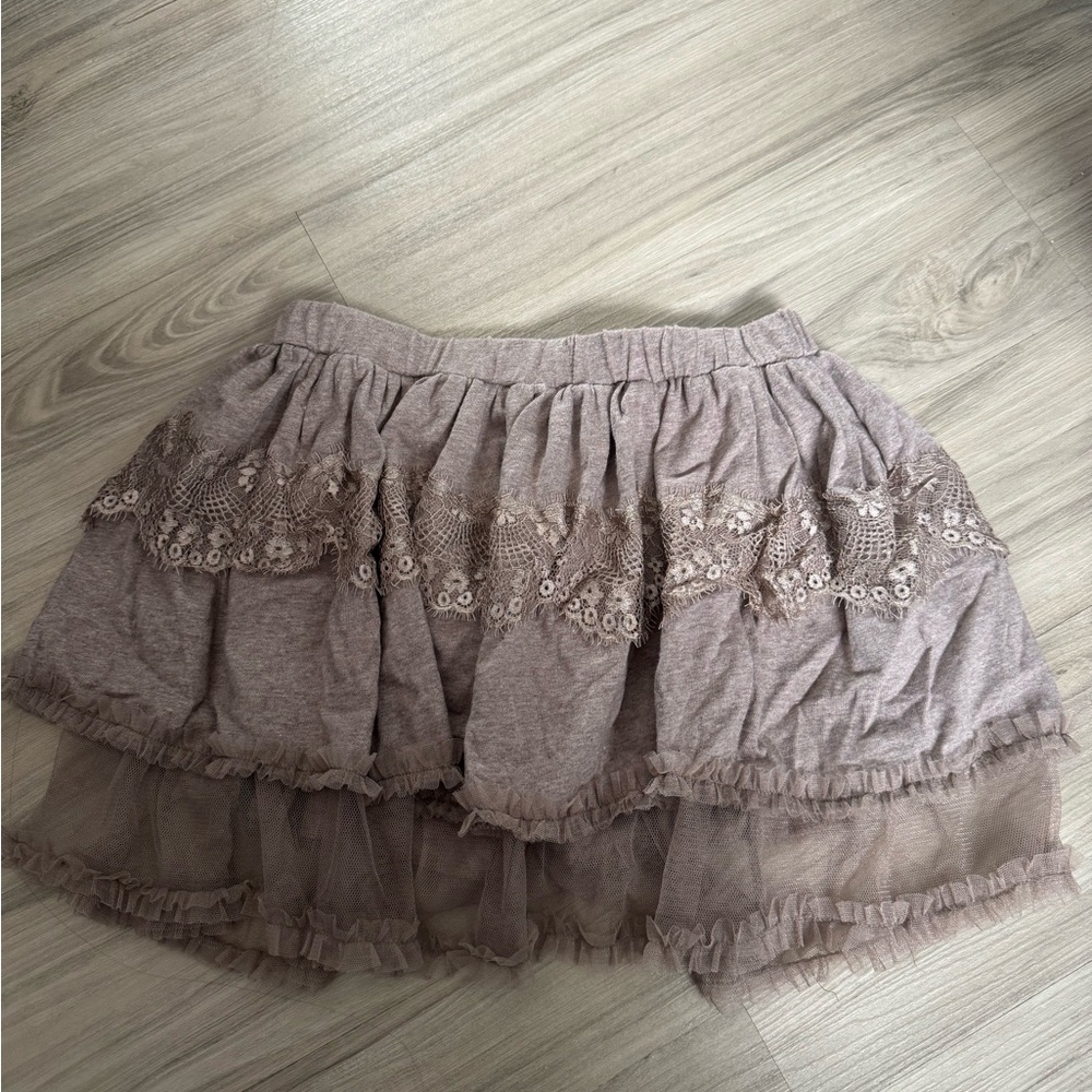 Women's Taupe Layered Lace Tulle Skirt
